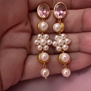 Melyn Flower Pearl Gemstone Earrings New No Tags